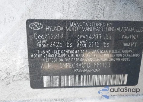 2013 Hyundai Sonata Se из США, поврежденный, VIN 5NPEC4AC1DH661123